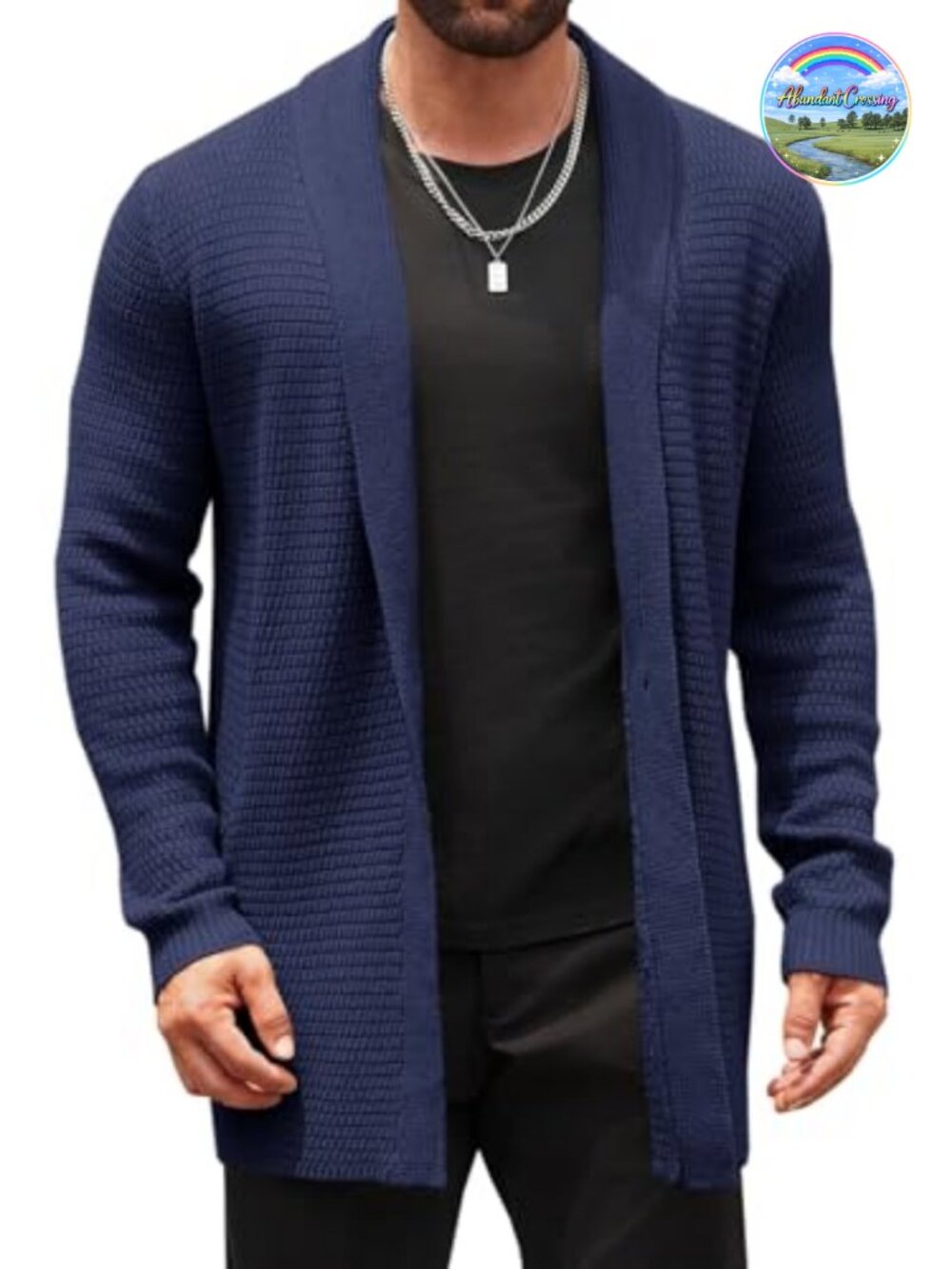 Mens Cable Knit Cardigan Sweater Shawl Collar Open Front Long Sleeve